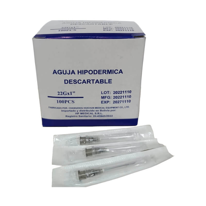 Aguja Hipodérmica Descartable 22G x 1" 100 PCS