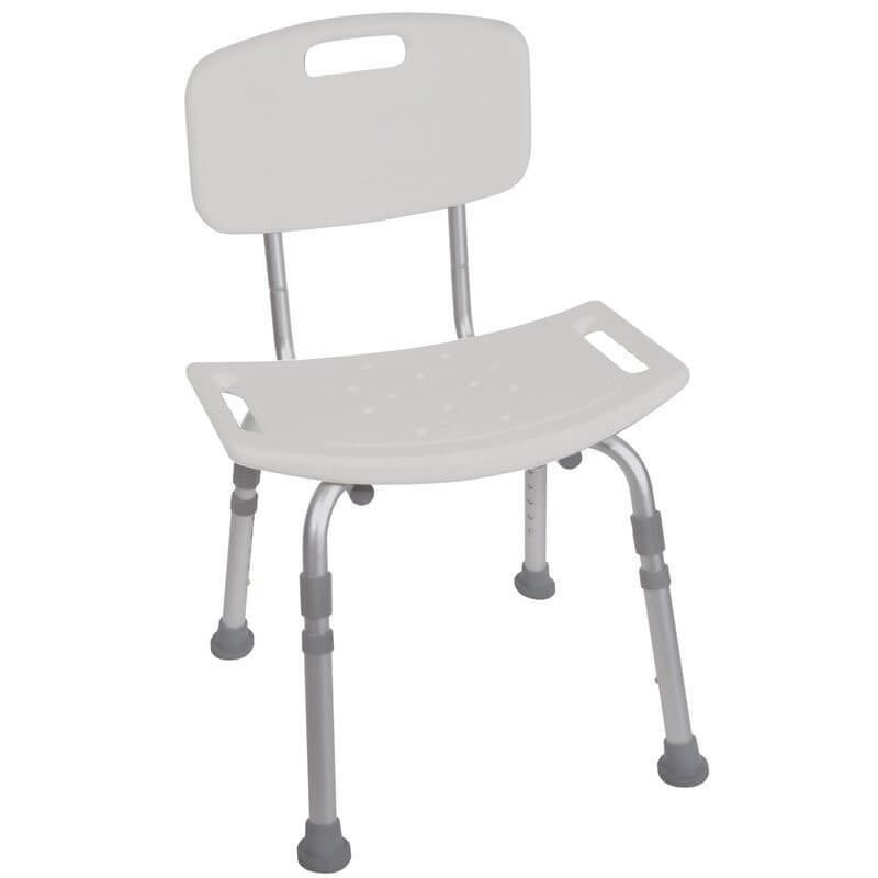 ASIENTO PARA BAÑO DE ALUMINIO CON RESPALDAR REGULABLE