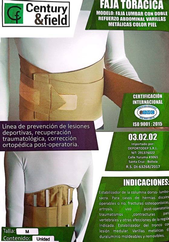 FAJA LUMBAR CON DOBLE REFUERZO ABDOMINAL VARILLAS METÁLICAS COLOR PIEL