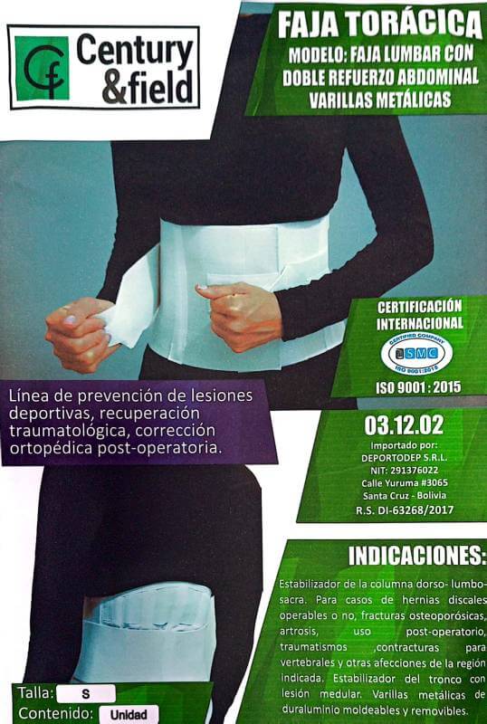 FAJA LUMBAR CON DOBLE REFUERZO ABDOMINAL VARILLAS METÁLICAS