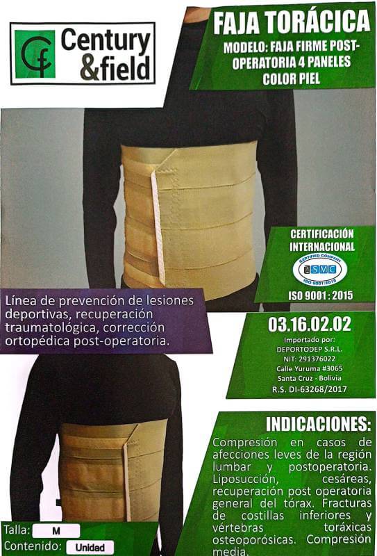 FAJA TORÁCICA FIRME POST OPERATORIA 4 PANELES COLOR PIEL