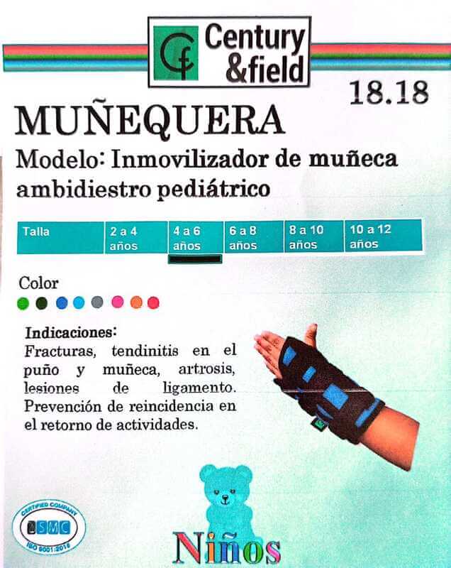 Inmovilizador de muñeca ambidiestro pediátrico