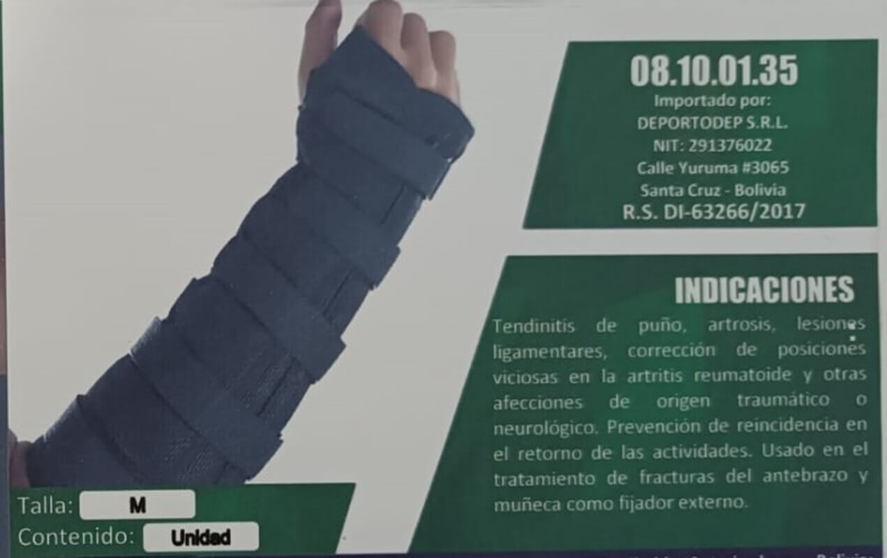 Vista 2 de MUÑEQUERA INMOVILIZADOR DE ANTEBRAZO Y MUÑECA 35CM DERECHO