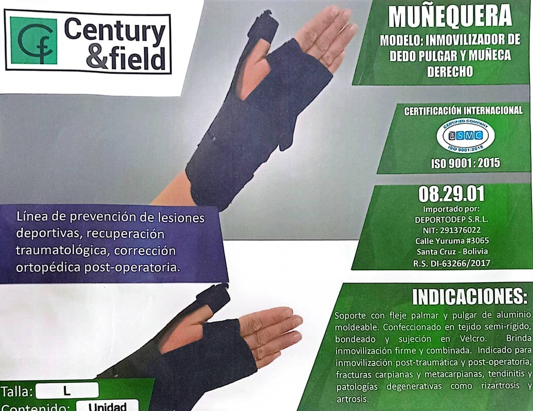 MUÑEQUERA INMOVILIZADOR DE DEDO PULGAR Y MUÑECA DERECHO