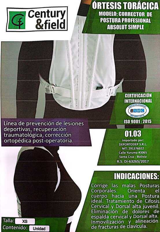 ÓRTESIS TORÁCICA CORRECTOR DE POSTURA PROFESIONAL ABSOLUT SIMPLE