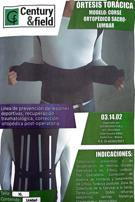 ORTESIS TORÁCICA CORSÉ ORTOPÉDICO SACRO-LUMBAR