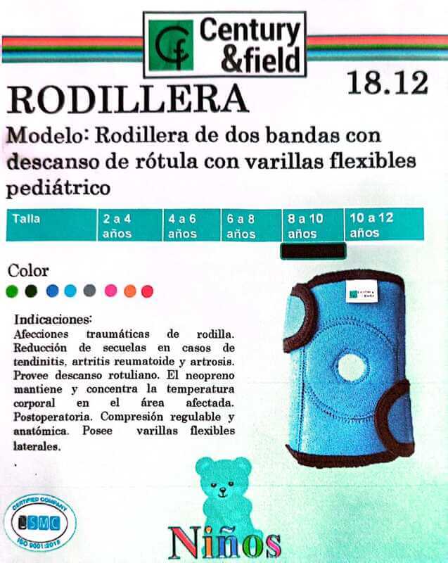 Rodillera de dos bandas con descanso de rótula con varillas flexibles pediátrico